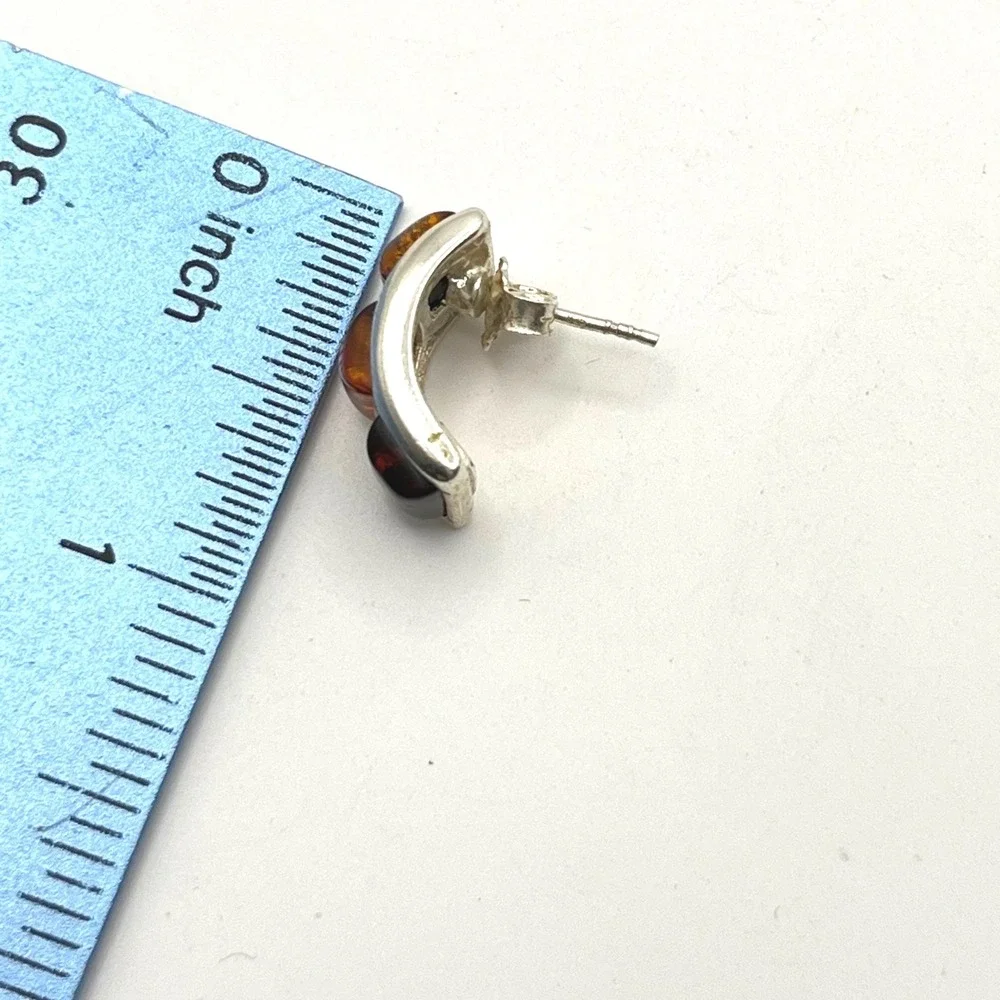 Sterling Silver‎ Baltic Amber J-Hoop Post Earrings Made in Poland Multi Color